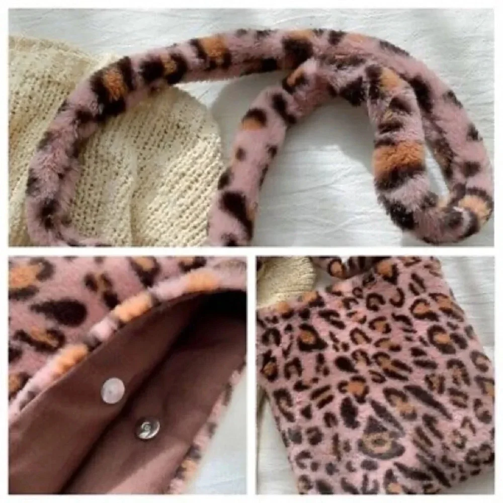 Lady Handbags Crossbody Shoulder Messenger Bag Leopard Print Fluffy Plush Casual